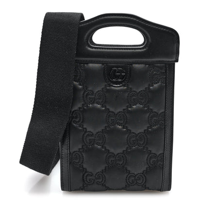Gucci Nylon Calfskin Enamel GG Matelasse Mini Top Slip Handle Crossbody Bag Black 1 of 9