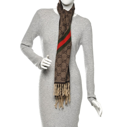 Gucci Wool Angora Monogram Web Scarf Dark Brown 2 of 4