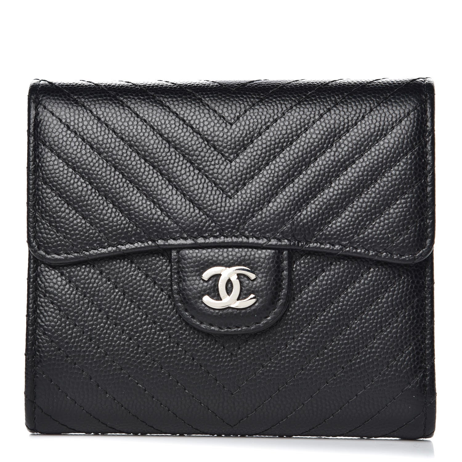 Chanel Caviar Chevron Quilted Compact Flap Wallet Black 1 of 9