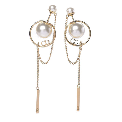 Christian Dior Pearl Tribales Dangle Chain Earrings Gold 1 of 5