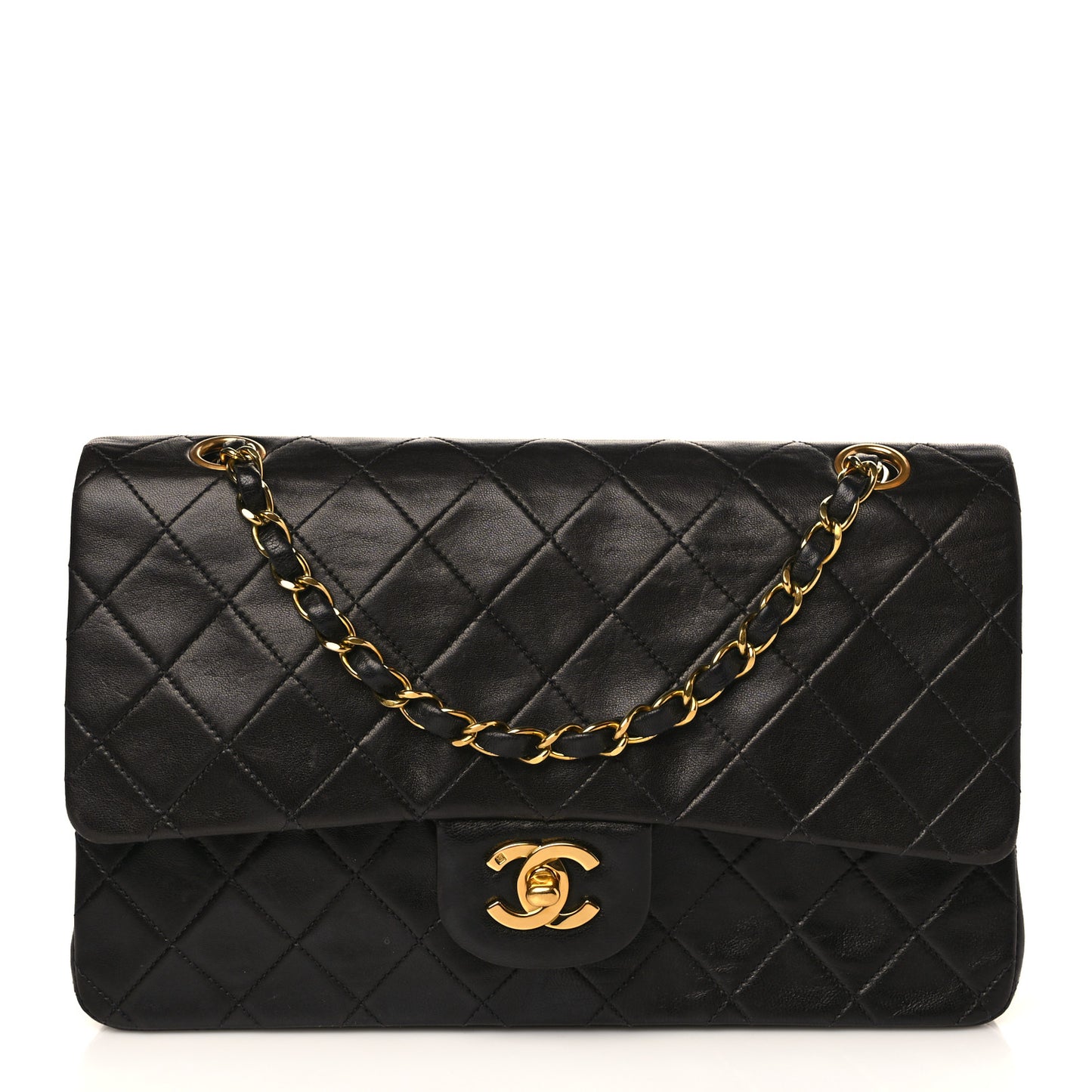 Lambskin Quilted Medium Double Flap Black