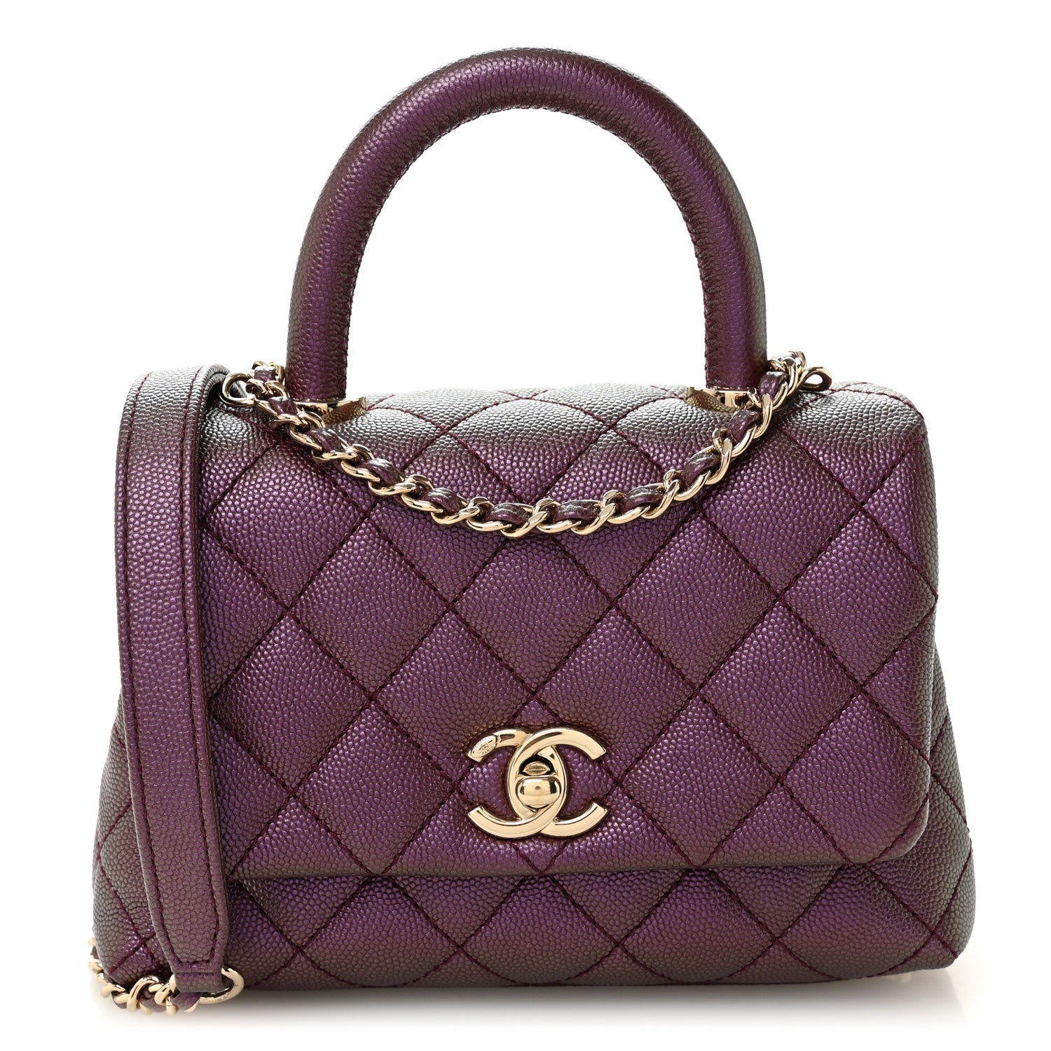 Chanel Iridescent Caviar Quilted Extra Mini Coco Handle Flap Purple 1 of 10