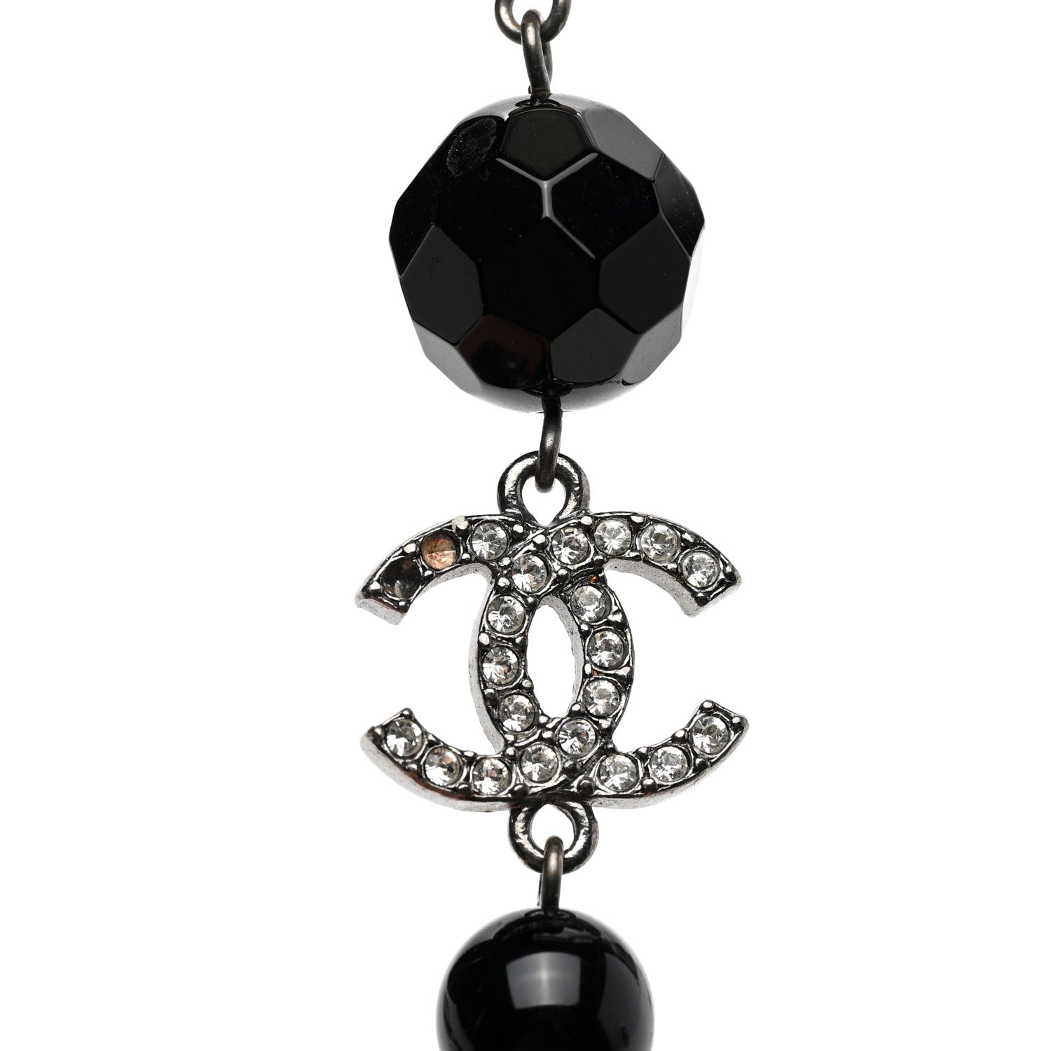 Chanel Pearl Crystal Bead CC Long Necklace Black 7 of 7
