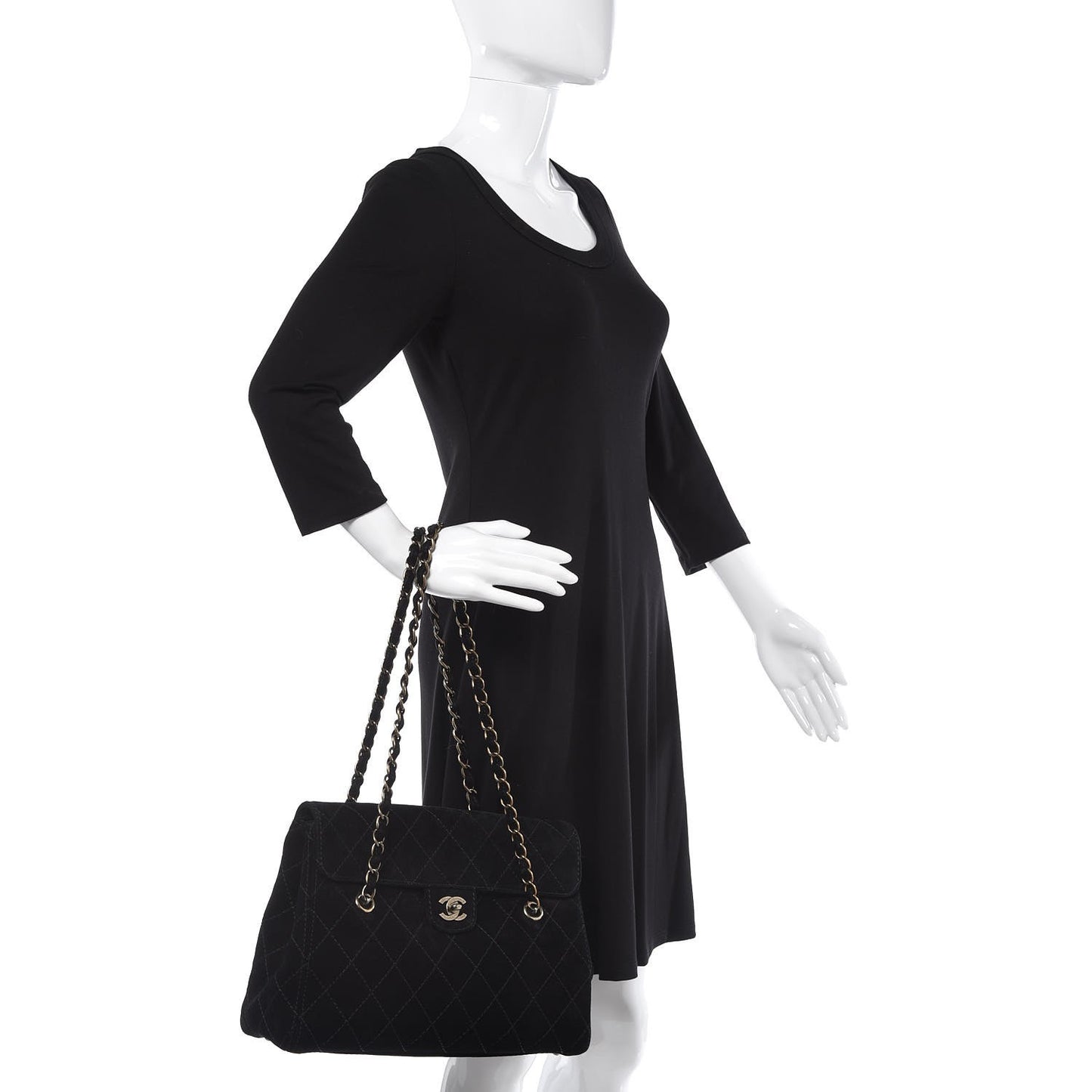 Suede Diamond Stitched Flap Bag Black
