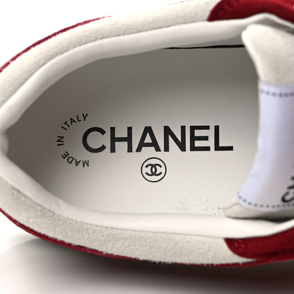Chanel Suede Kidskin Womens CC Sneakers 39.5 Burgundy White 7 of 8