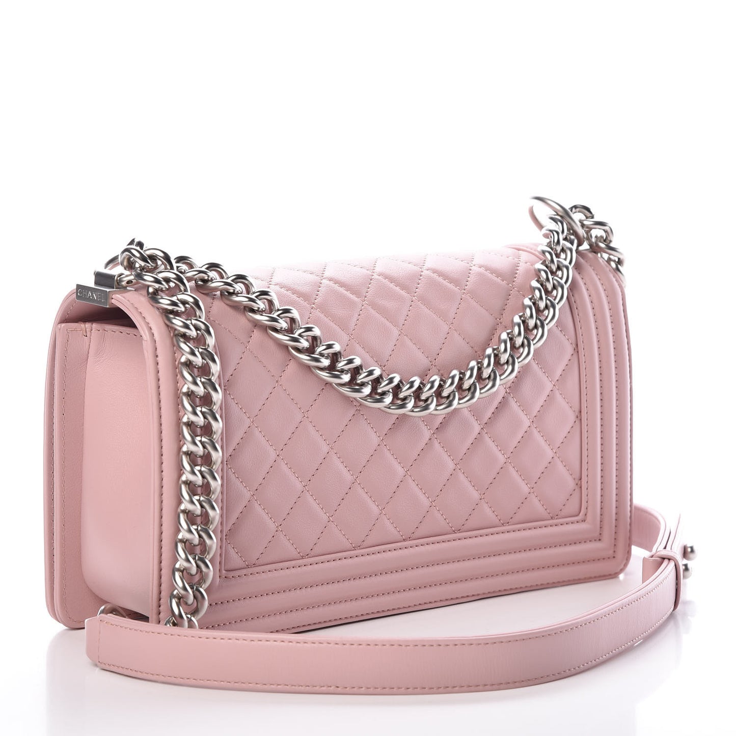 Calfskin Quilted Medium Boy Flap Light Pink