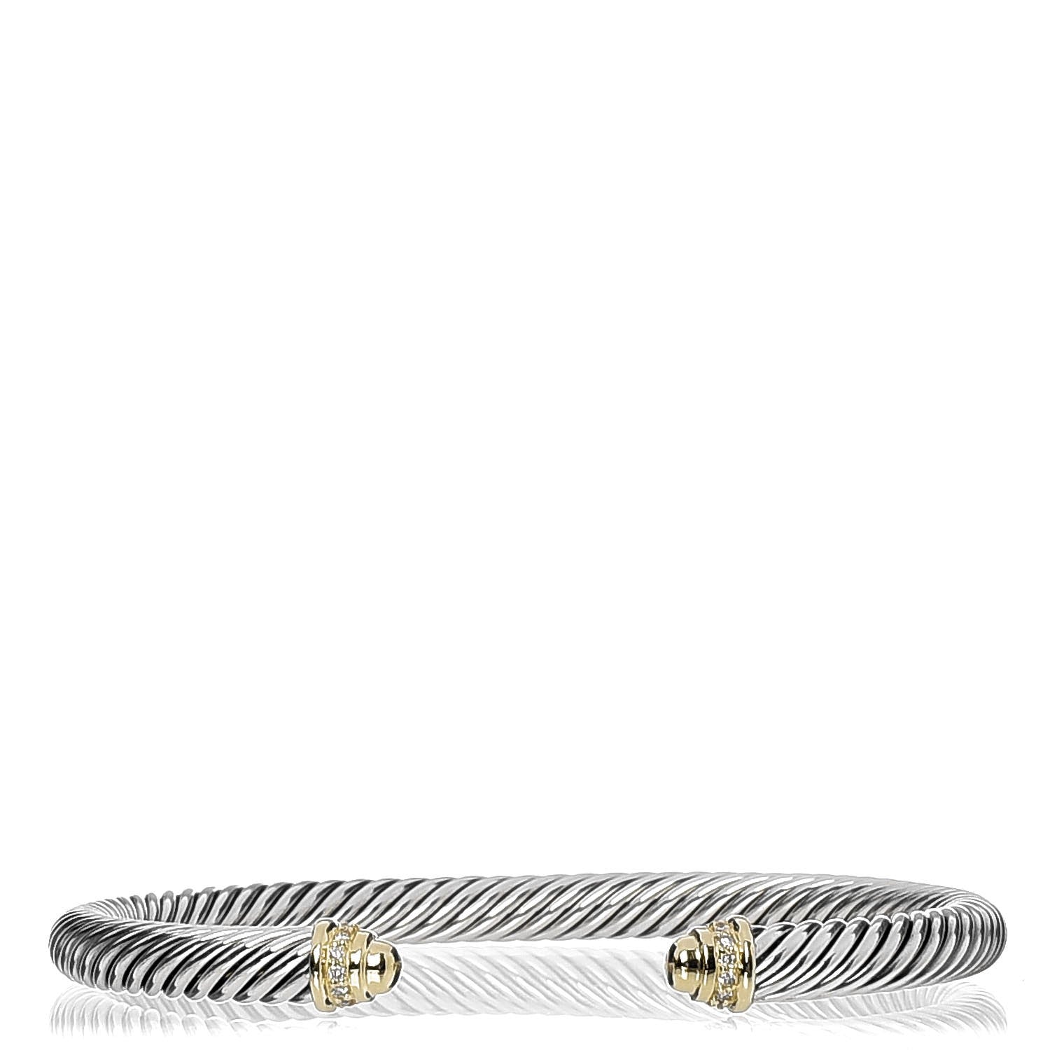 David Yurman Sterling Silver 18K Yellow Gold Diamond 5mm Cable Classics Bracelet 1 of 4
