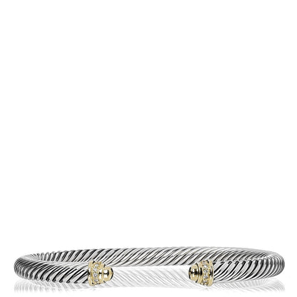 David Yurman Sterling Silver 18K Yellow Gold Diamond 5mm Cable Classics Bracelet 1 of 4