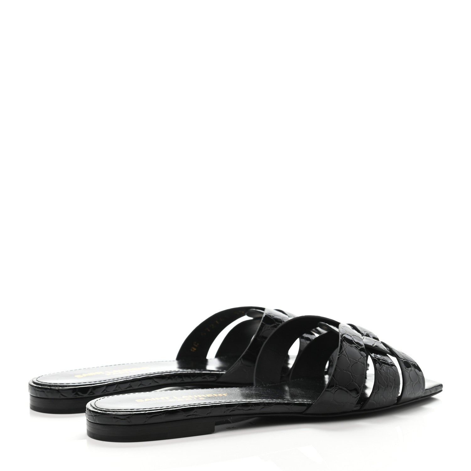 Saint Laurent Patent Croc Embossed Nu Pied 05 Slide Sandals 35.5 Black 3 of 4