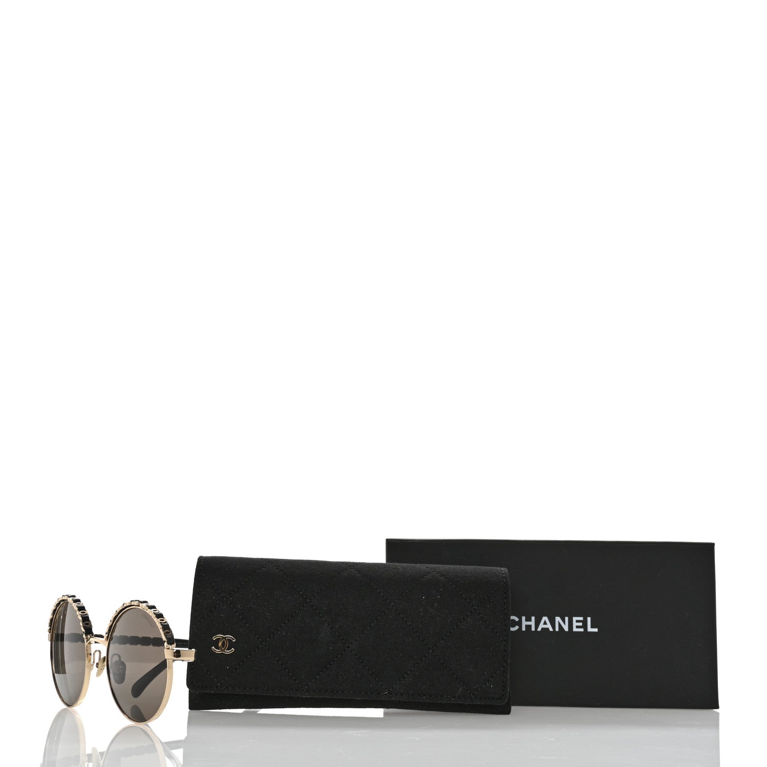 Chanel Metal Calfskin Round Chain Sunglasses 4265-Q Black 9 of 9