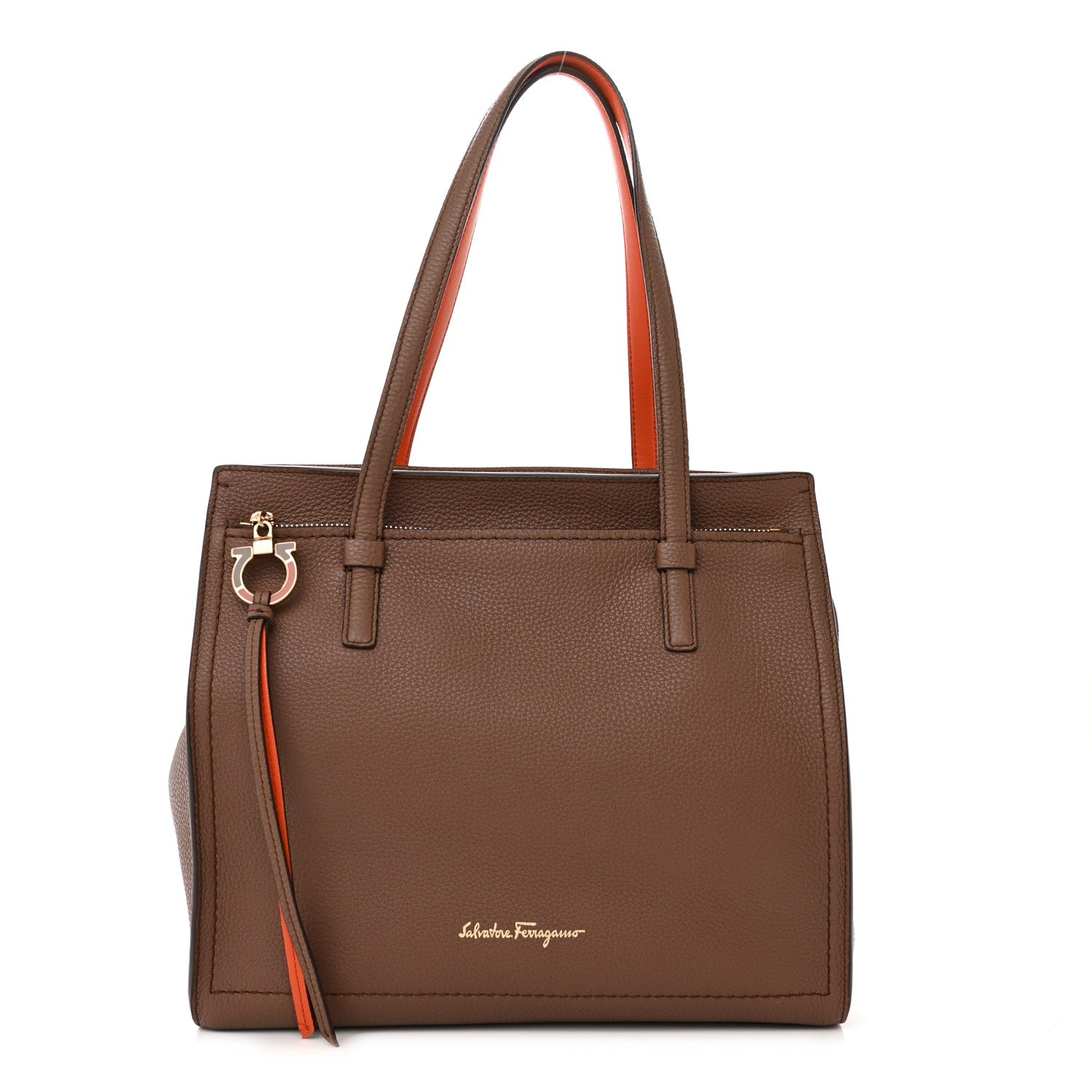 Salvatore Ferragamo Calfskin Double Handle Medium Amy Tote Beige 1 of 10