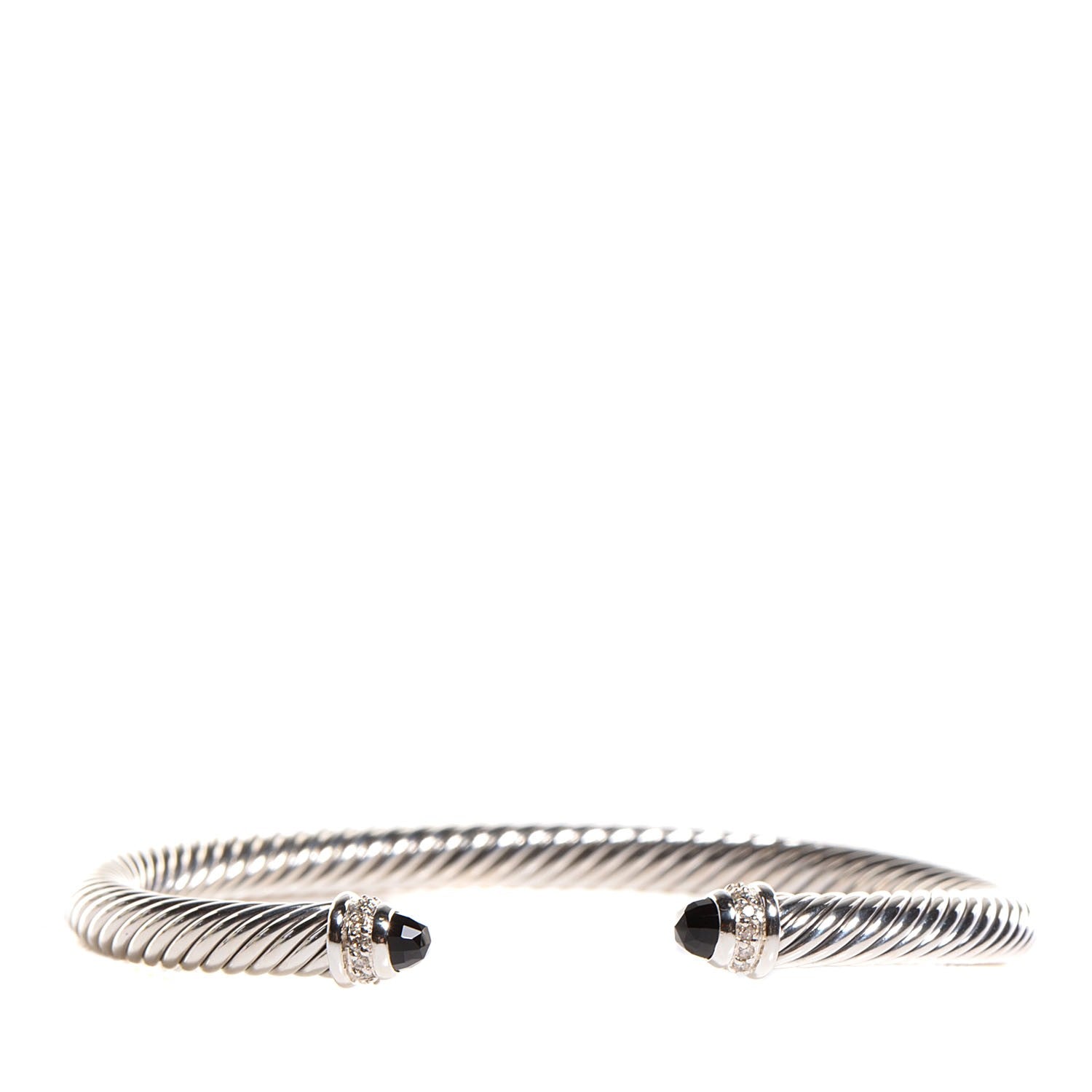 David Yurman Sterling Silver Diamond Pave Black Onyx 5mm Cable Classics Bracelet 1 of 4