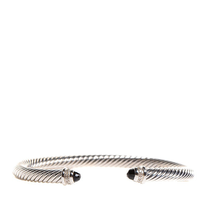 David Yurman Sterling Silver Diamond Pave Black Onyx 5mm Cable Classics Bracelet 1 of 4