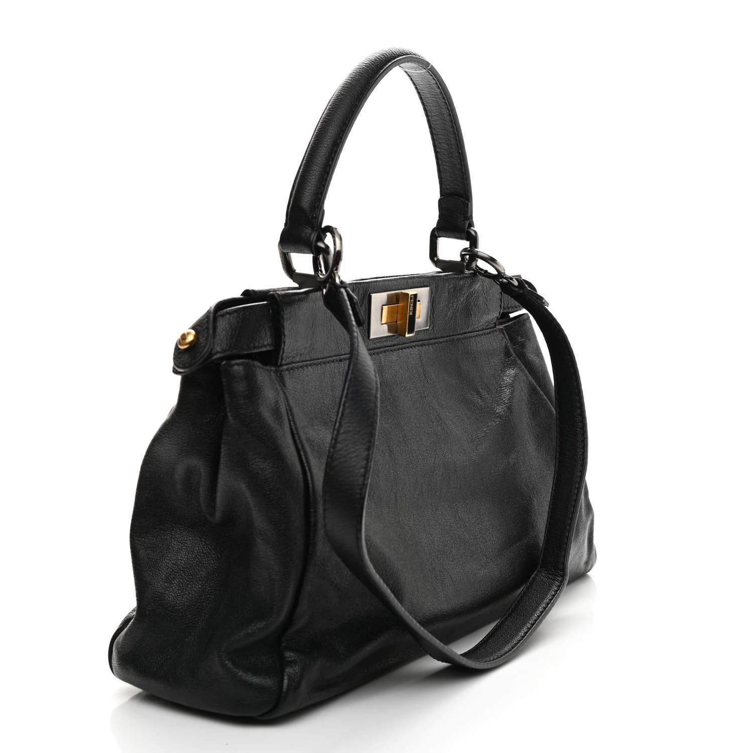 Fendi Goatskin Zucca Medium Peekaboo Iconic Satchel Black Tobacco 3 of 10