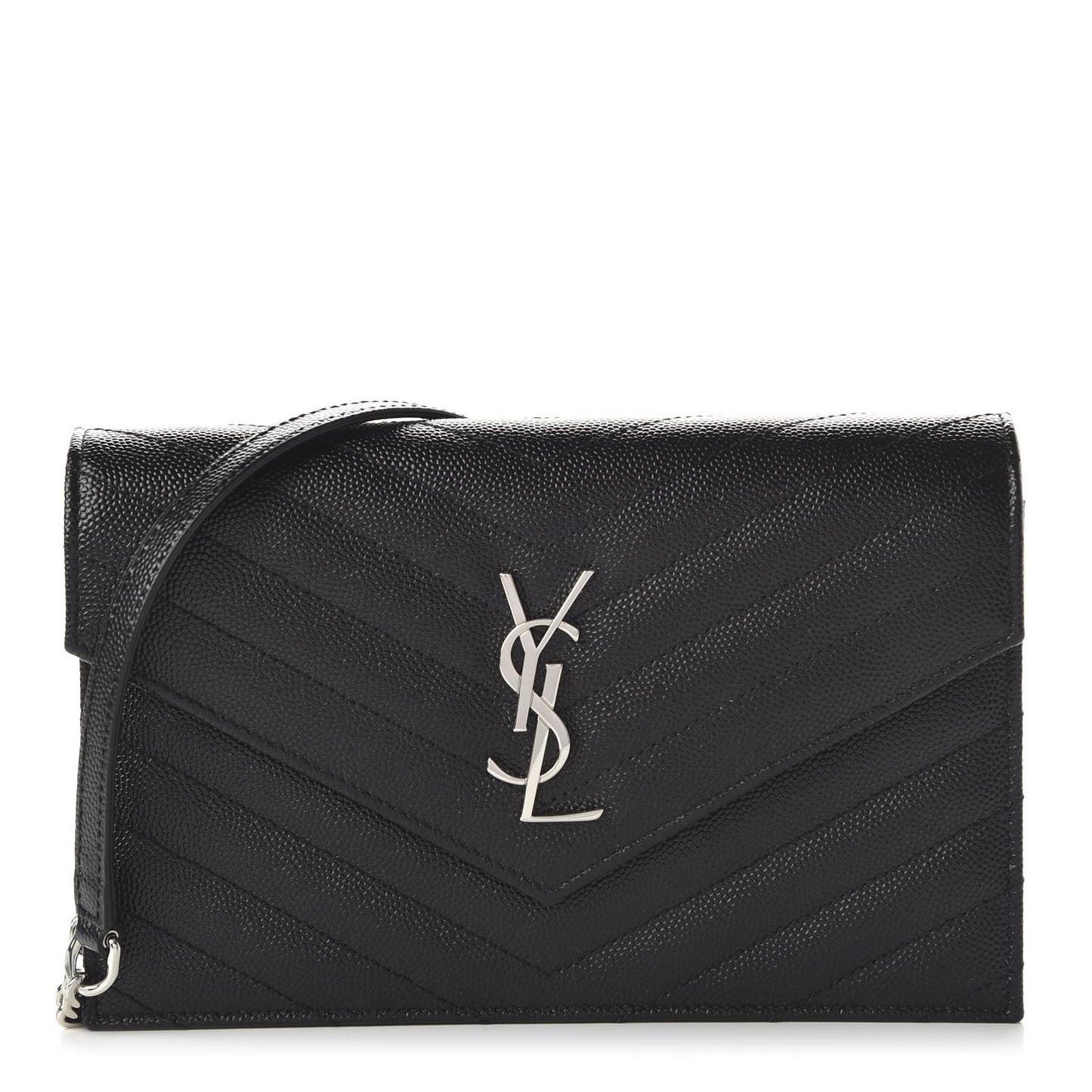 Grain De Poudre Matelasse Chevron Monogram Envelope Chain Wallet Black