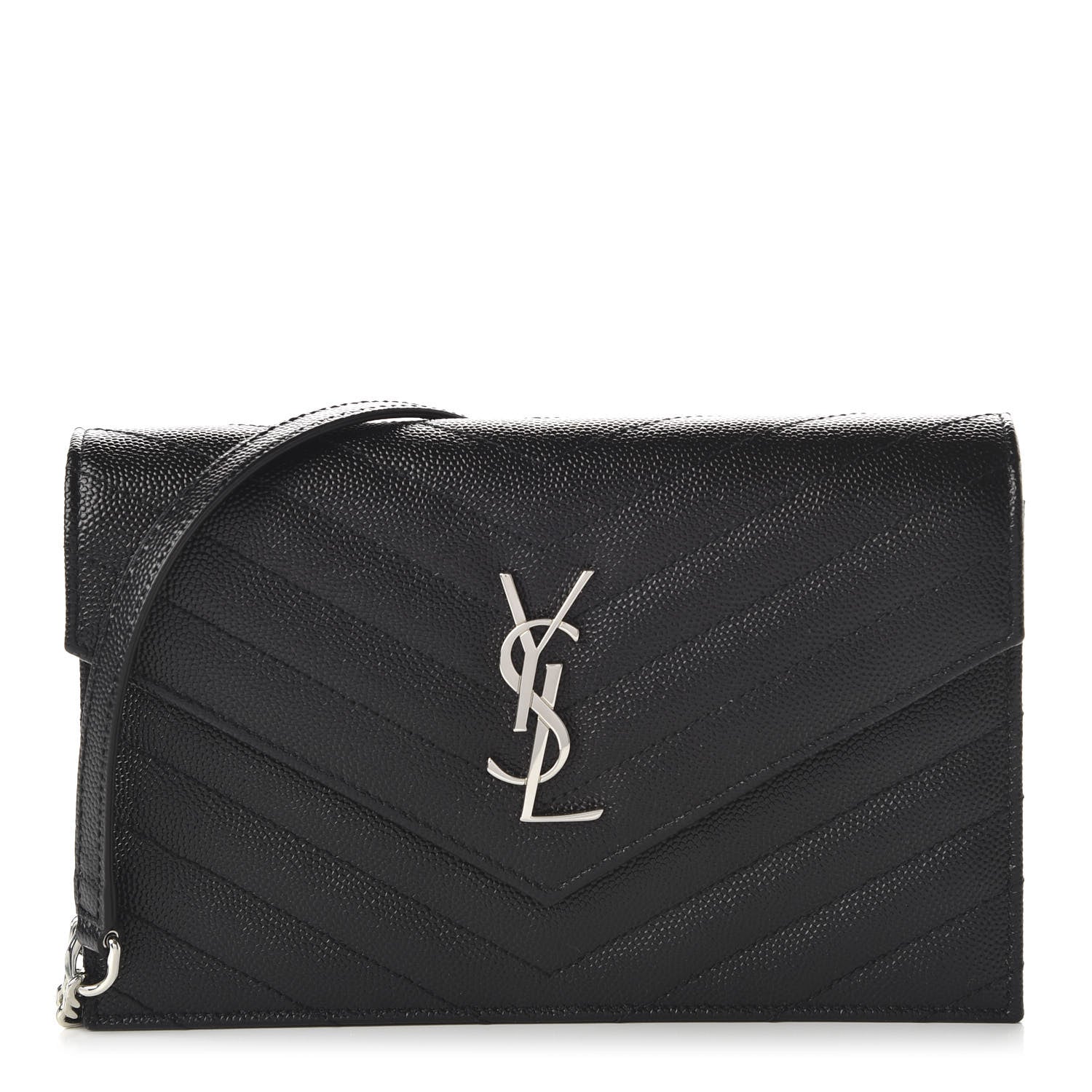 Saint Laurent Grain De Poudre Matelasse Chevron Monogram Envelope Chain Wallet Black 1 of 10