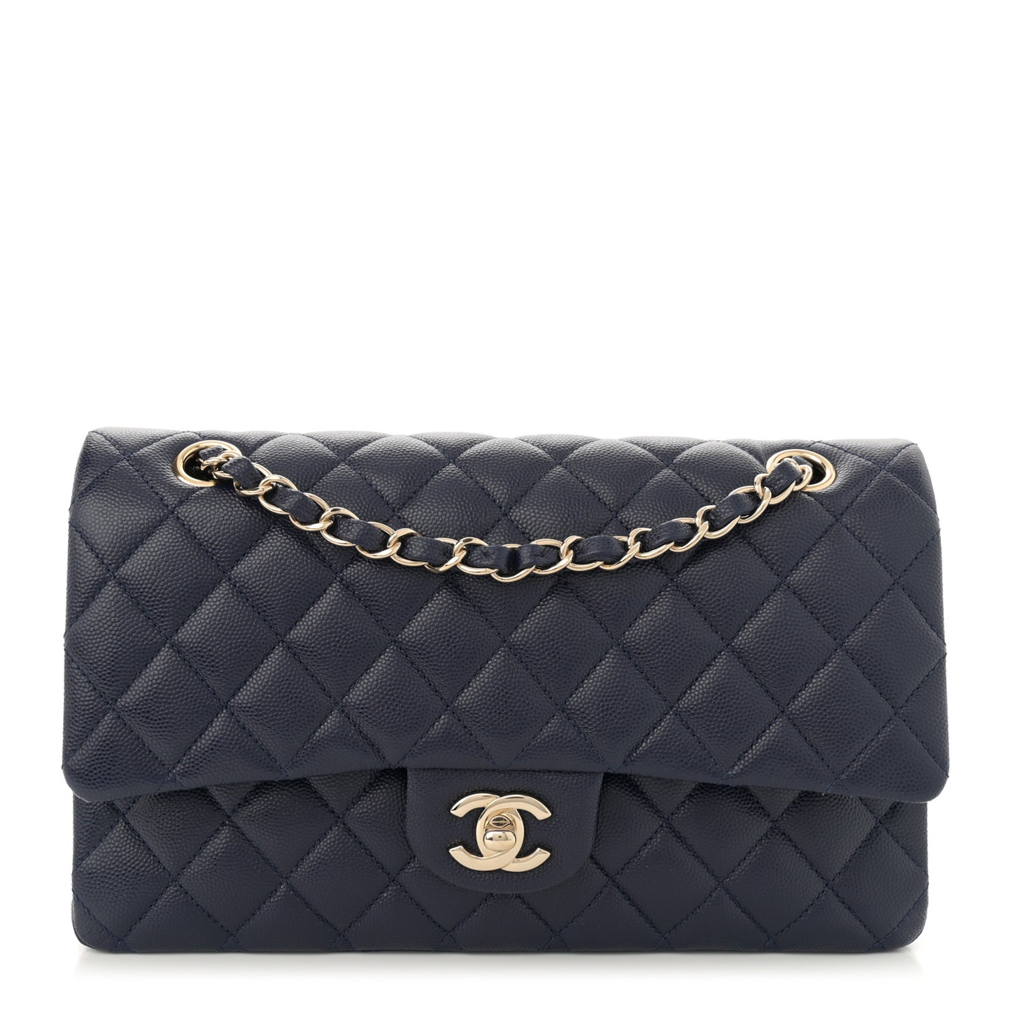 Caviar Quilted Medium Double Flap Dark Blue