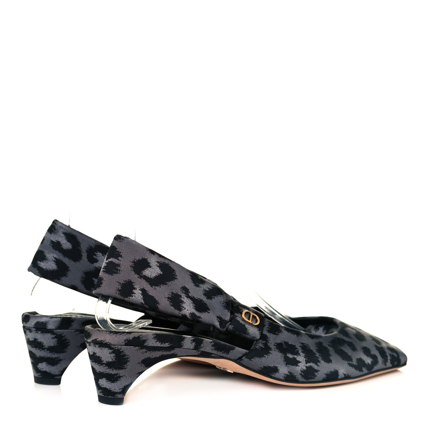 Nylon Leopard Print Mizza Slingback Pumps 40 Grey Multicolor