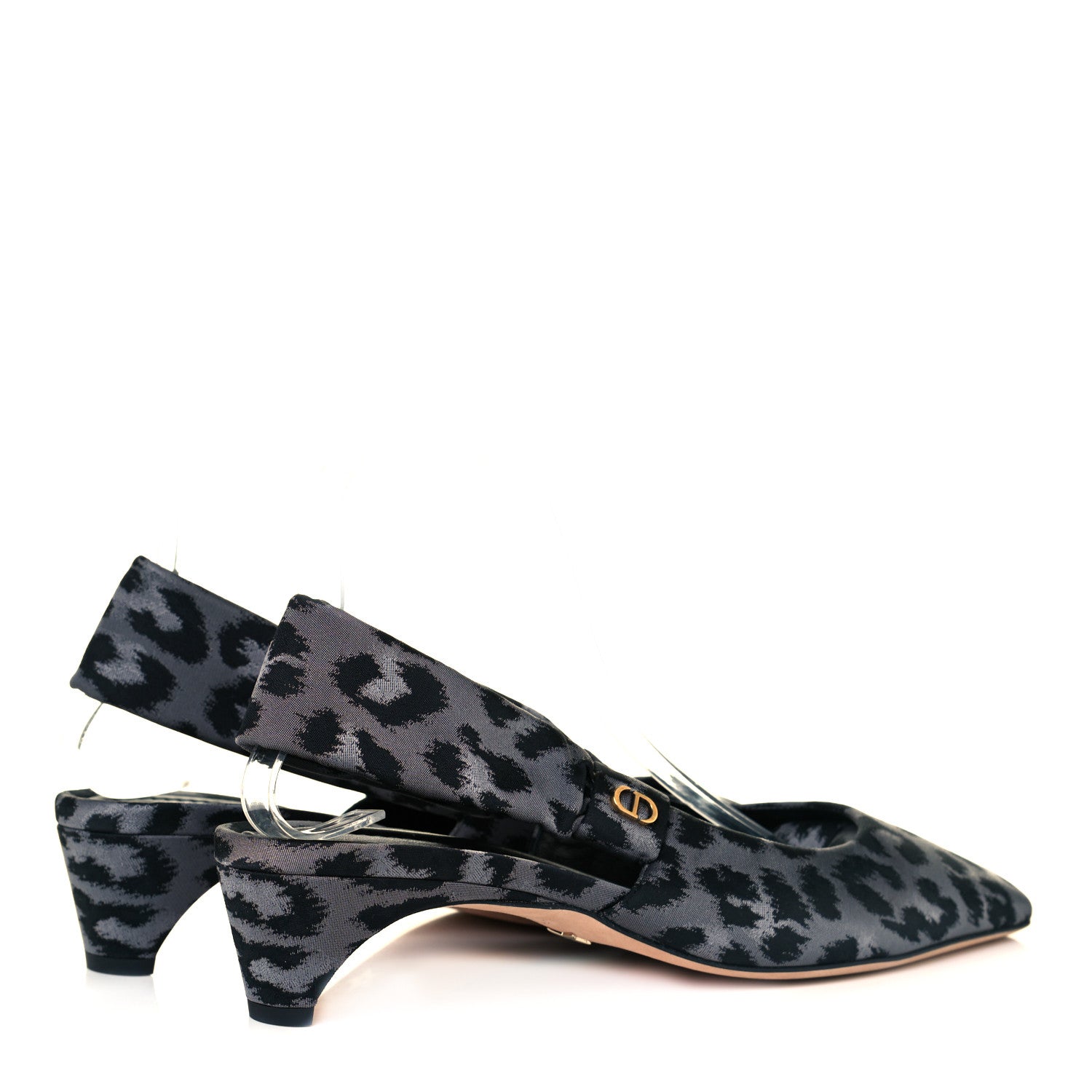 Christian Dior Nylon Leopard Print Mizza Slingback Pumps 40 Grey Multicolor 4 of 7