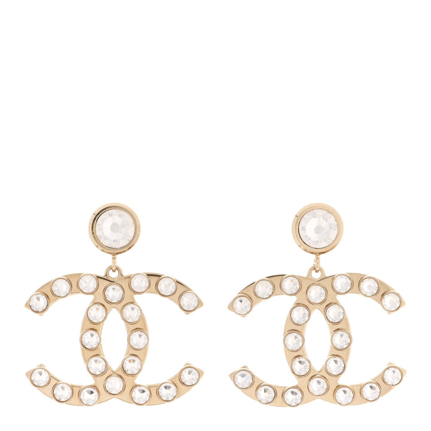 Chanel Metal Crystal CC Dangle Earrings Gold 1 of 5