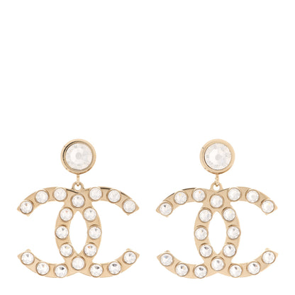 Chanel Metal Crystal CC Dangle Earrings Gold 1 of 5
