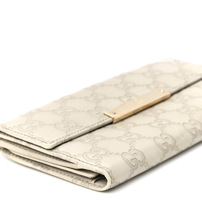 Gucci Guccissima Margaux Calfskin Metal Bar Continental Flap Wallet Mystic White 12 of 13