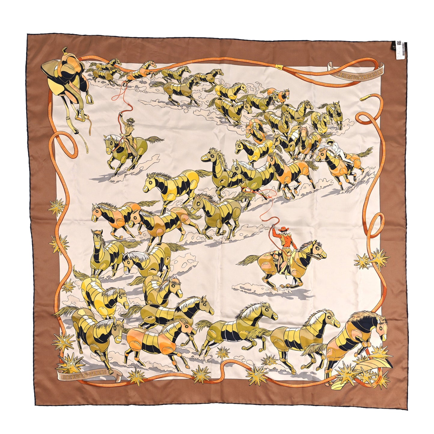 Silk Les Mustangs Double Face Scarf 90 Potiron Beige Multi