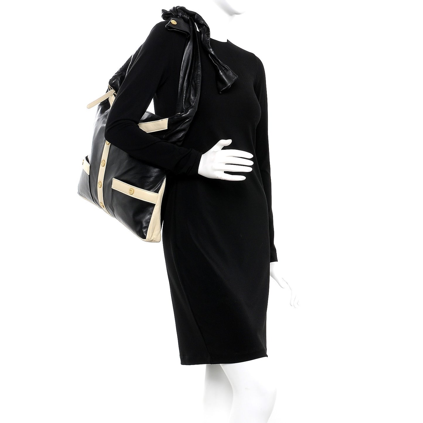 Lambskin Large Girl Bag Black Beige