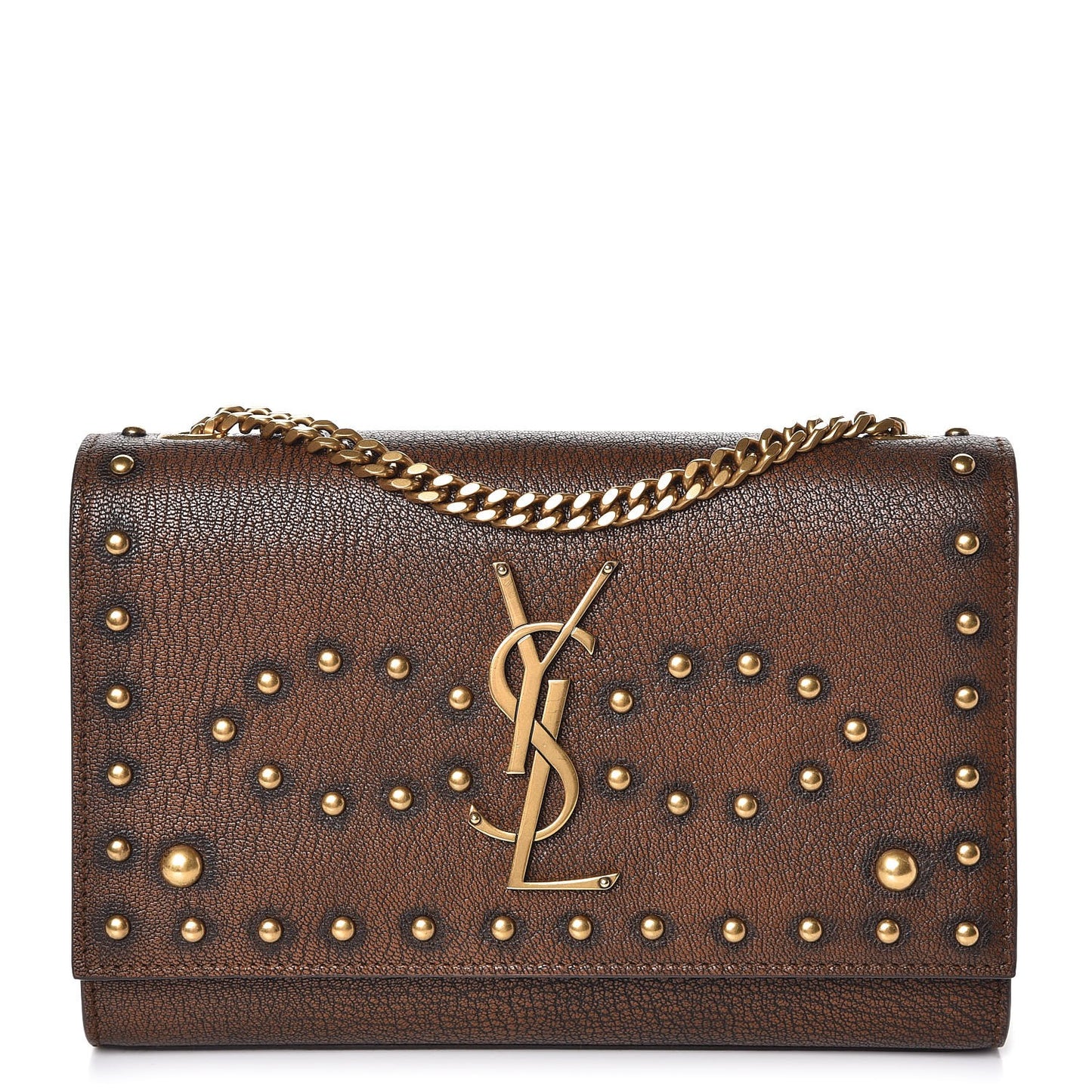 Calfskin Studded Small Monogram Kate Satchel Brown