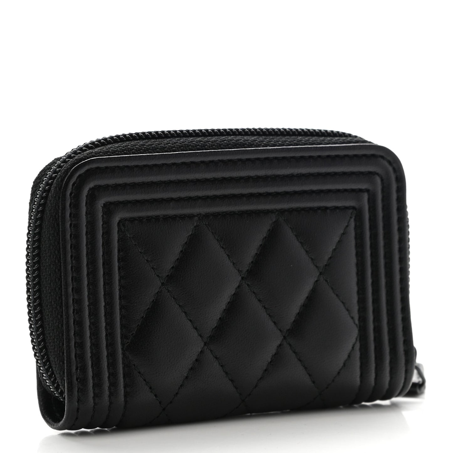 Lambskin Quilted Zip Around Boy Coin Purse Wallet So Black