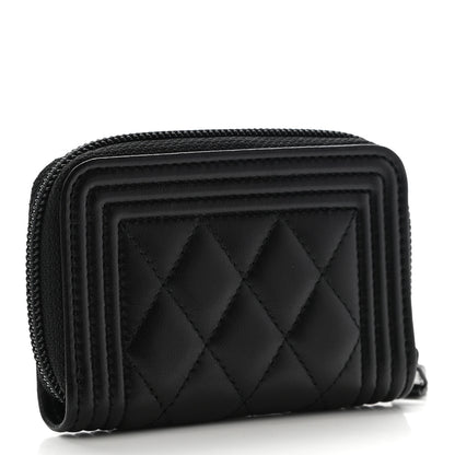 Chanel Lambskin Quilted Zip Around Boy Coin Purse Wallet So Black 3 of 6