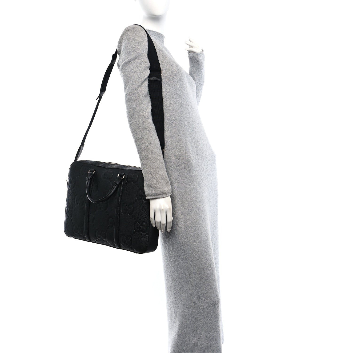 Gucci Piuma Calfskin Jumbo GG Embossed Briefcase Black 2 of 10