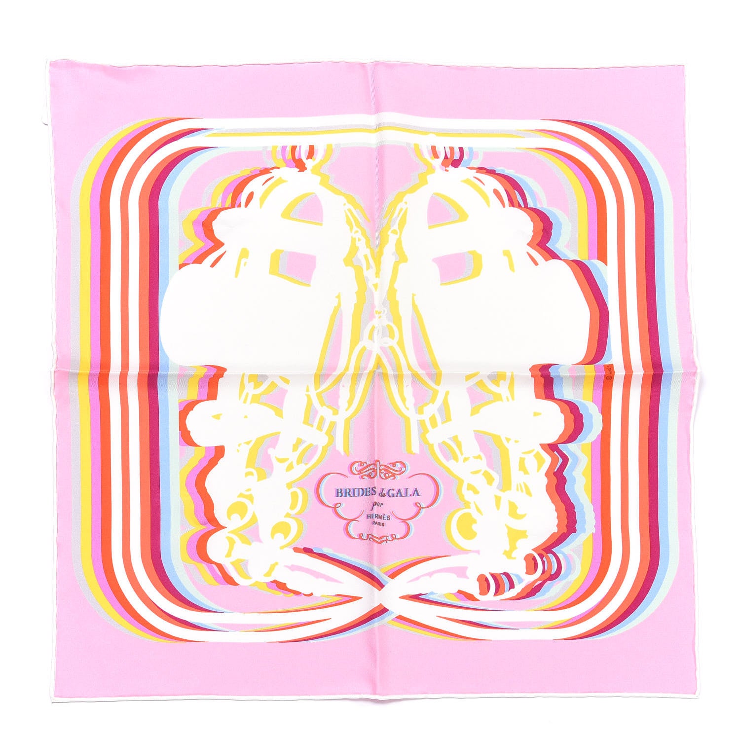 Hermes Silk Brides De Gala Shadow Pocket Square Rose Pale Blanc 1 of 4