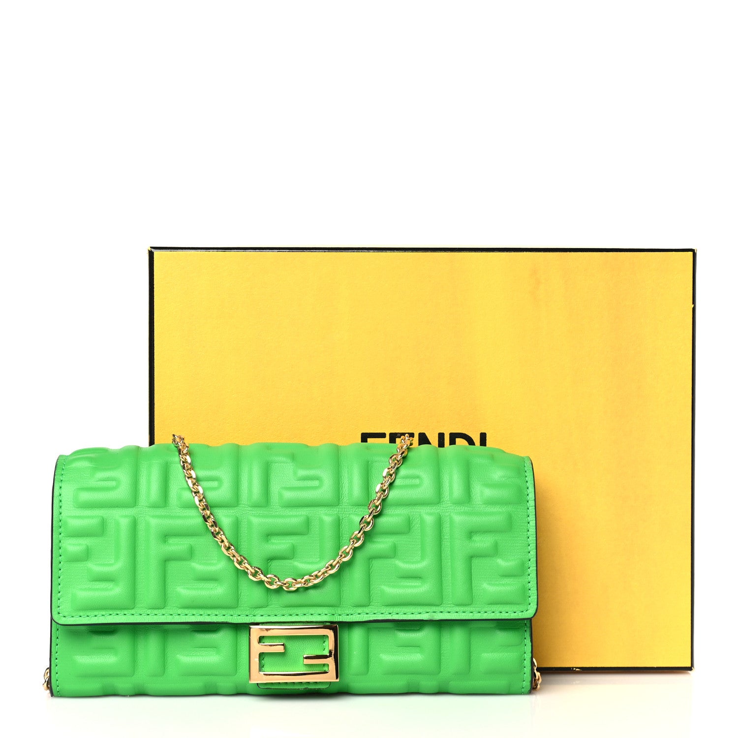 Fendi Nappa Matisse FF Embossed Continental Wallet On Chain Tomatillo 7 of 7
