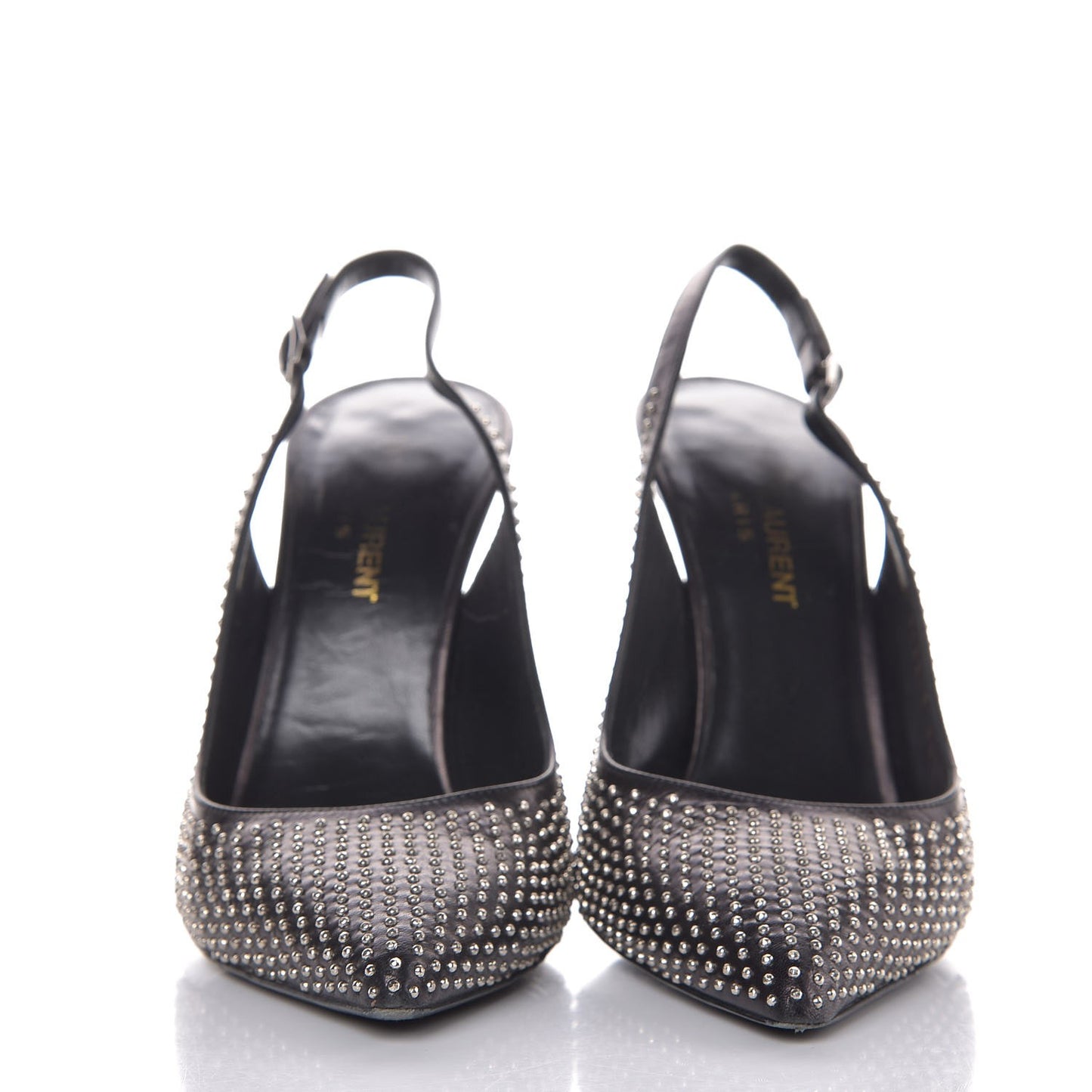 Calfskin Studded Paris 105 Slingback Pumps 38.5 Black