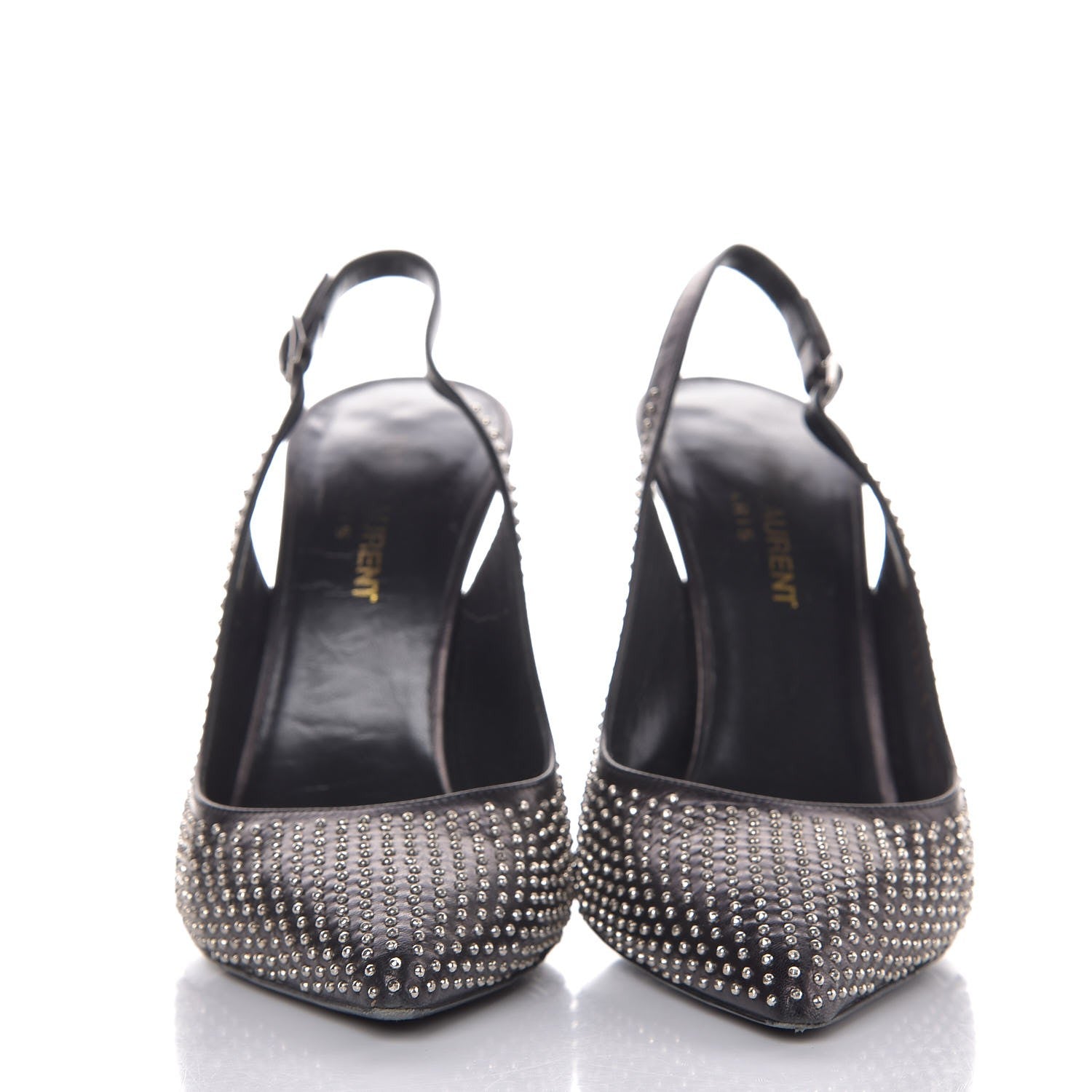 Saint Laurent Calfskin Studded Paris 105 Slingback Pumps 38.5 Black 2 of 12