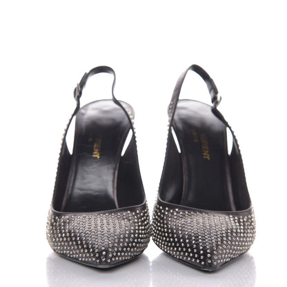 Saint Laurent Calfskin Studded Paris 105 Slingback Pumps 38.5 Black 2 of 12