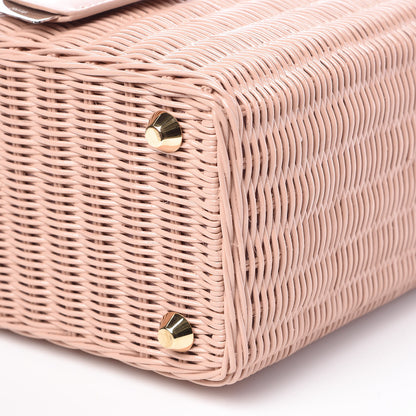 Prada Wicker Canvas Shoulder Bag Pink 6 of 9