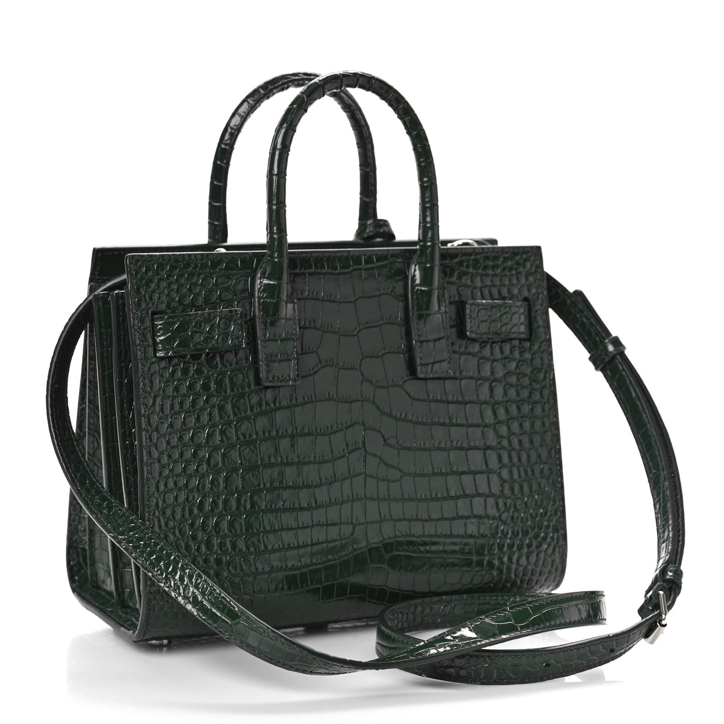 Calfskin Crocodile Embossed Nano Sac De Jour Dark Green