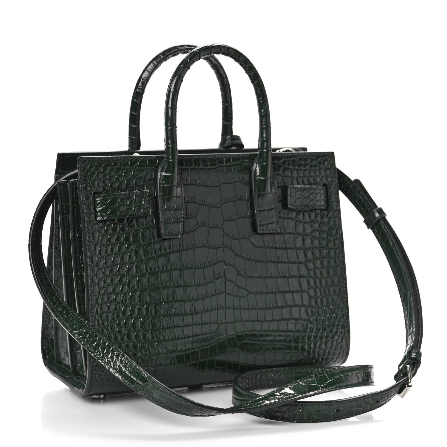 Saint Laurent Calfskin Crocodile Embossed Nano Sac De Jour Dark Green 3 of 8