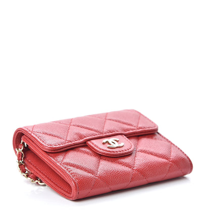 Chanel Caviar Quilted Flap Card Holder On Chain Red 4 of 10