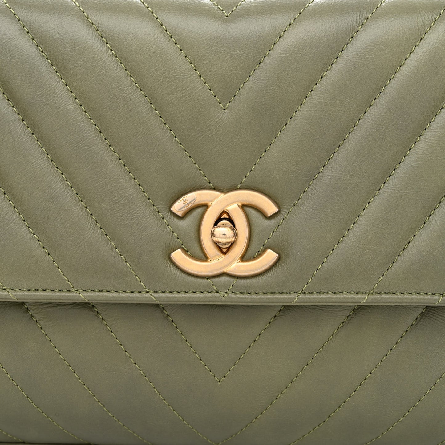 Calfskin Lizard Chevron Quilted Small Coco Handle Flap Green