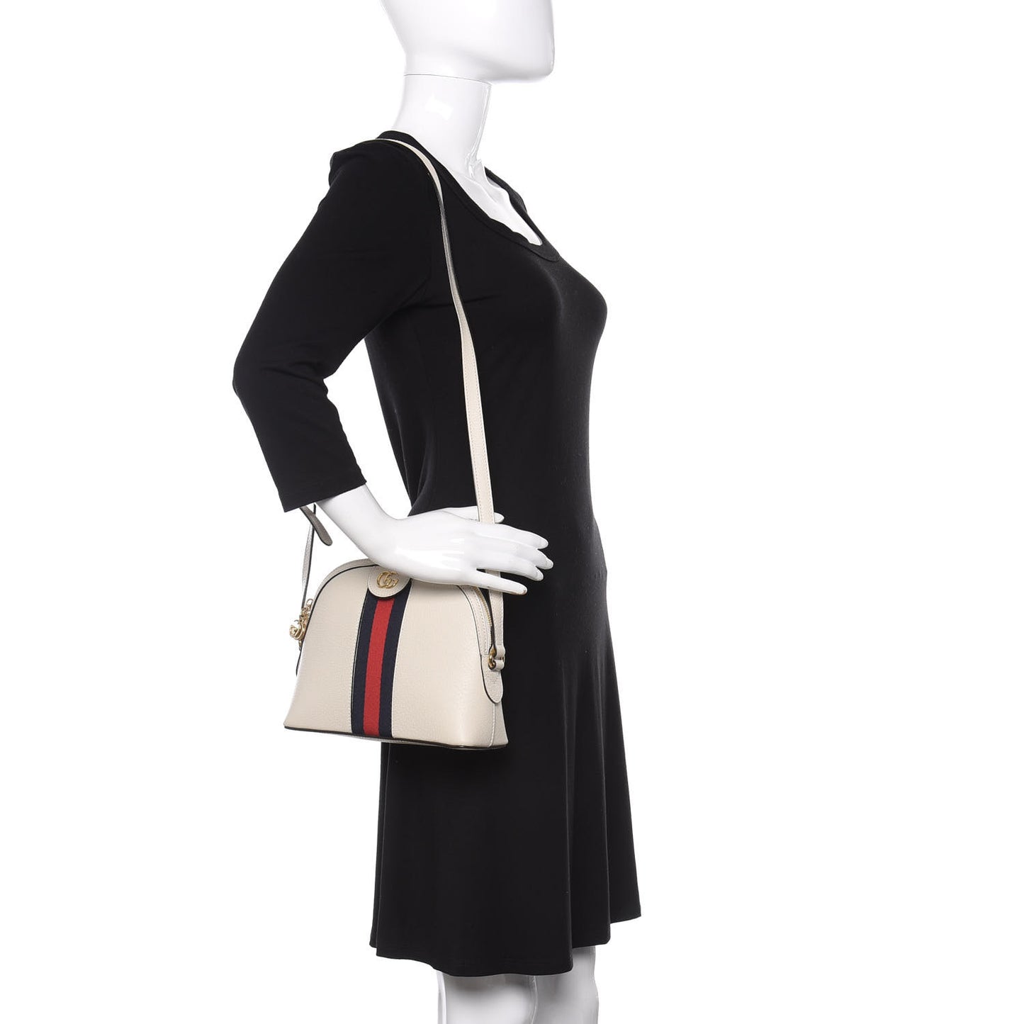 Textured Dollar Calfskin Web Small Ophidia Dome Shoulder Bag Mystic White