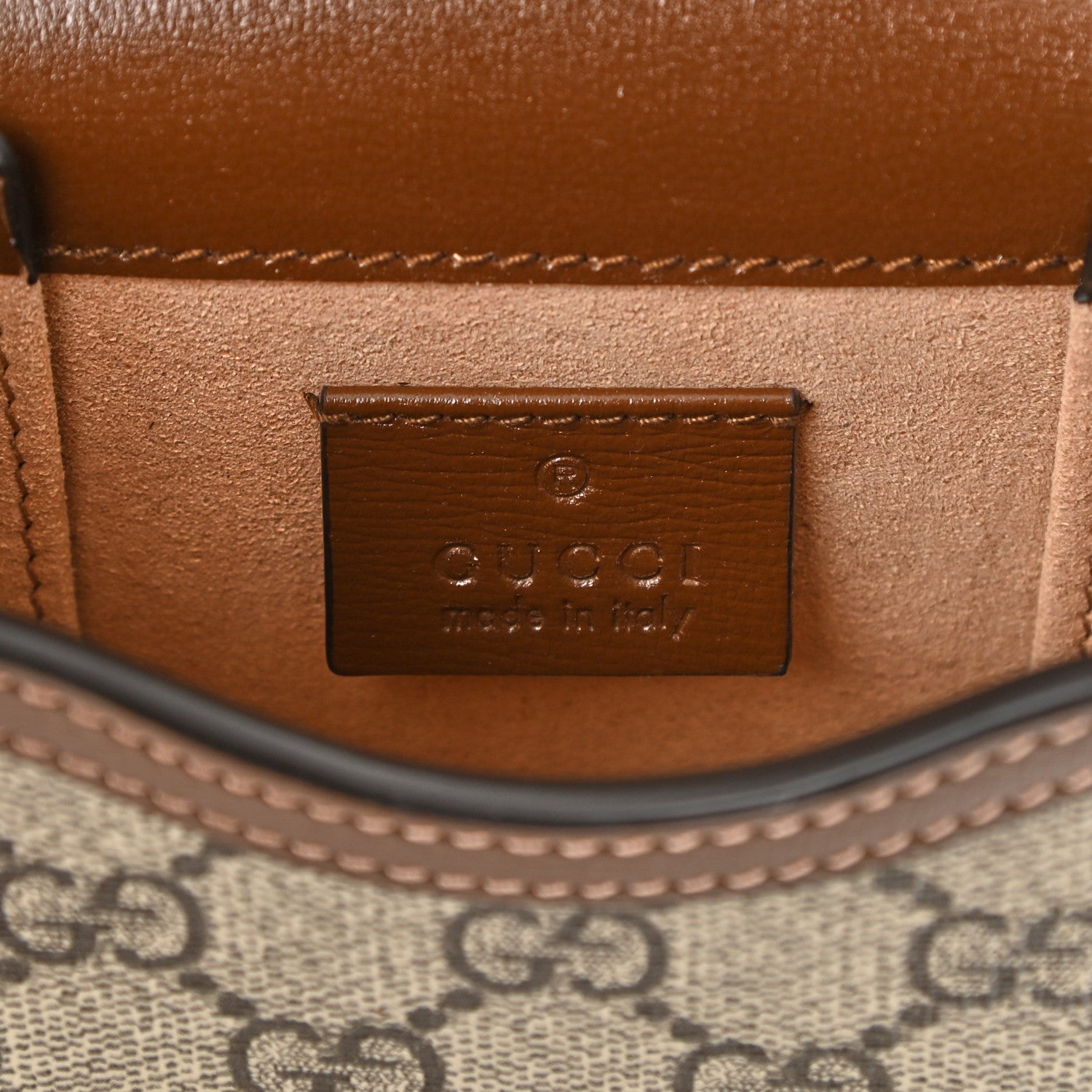 Gucci GG Supreme Monogram Mini Horsebit 1955 Crossbody Bag Beige Brown Sugar 6 of 8