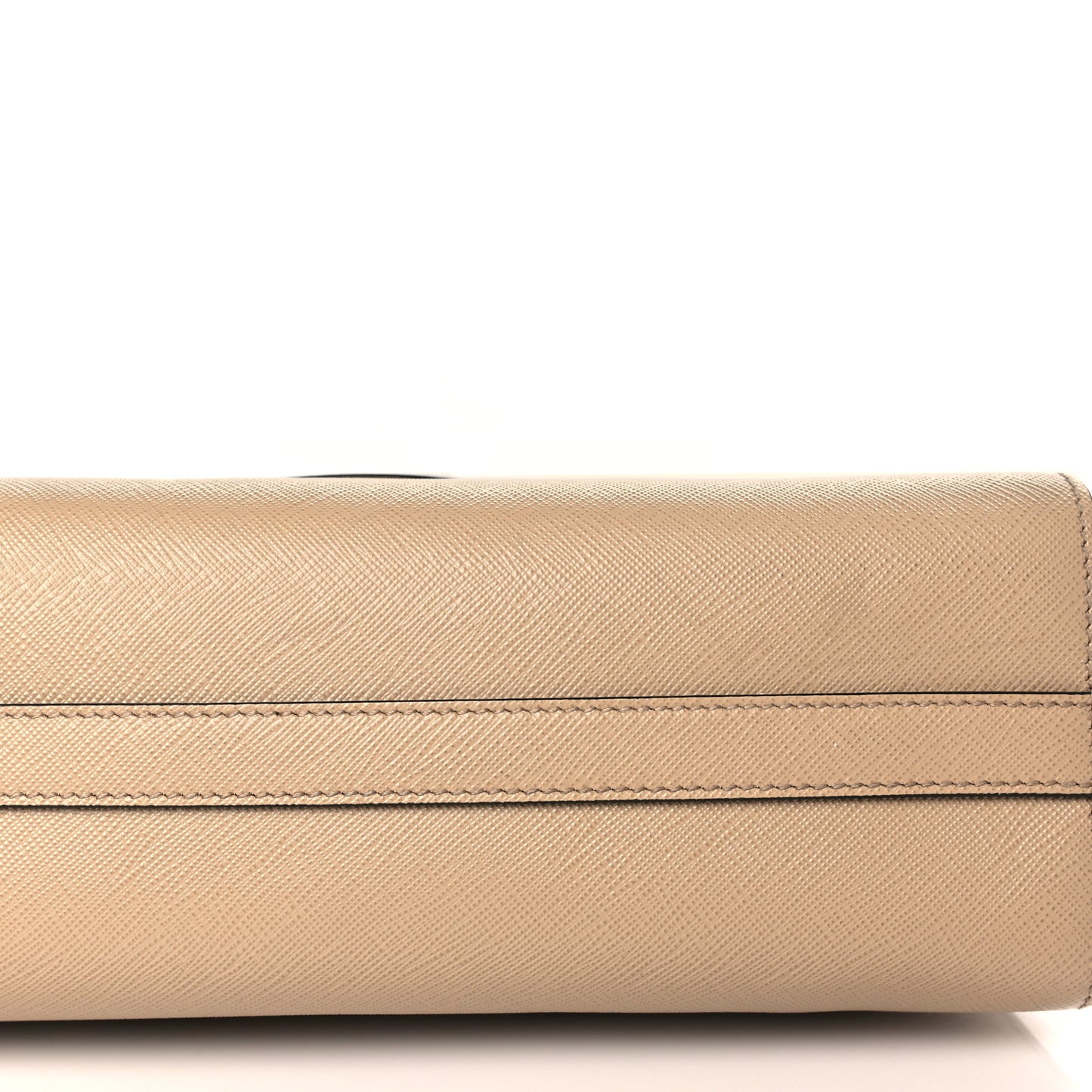 Saffiano Lux Logo Embossed Medium Shoulder Tote Handbag Sabbia