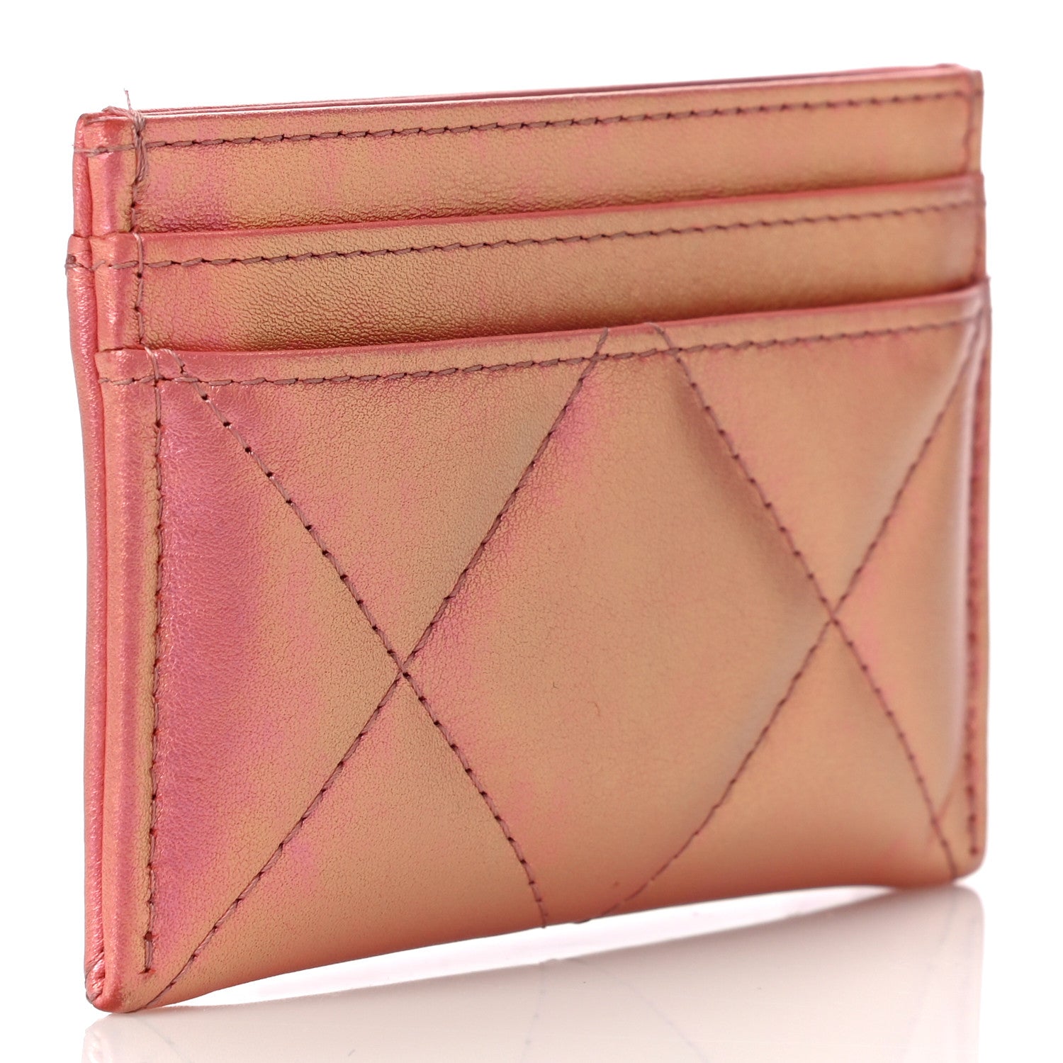 Chanel Iridescent Calfskin Quilted Chanel 19 Card Holder Pink 3 of 12