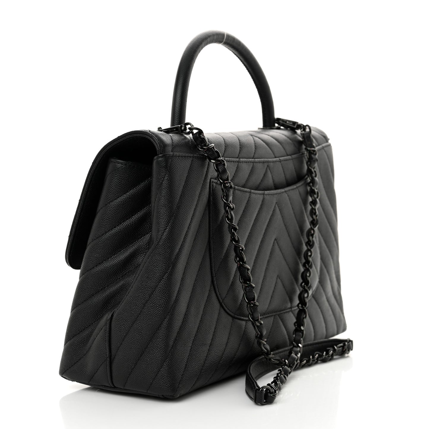 Caviar Chevron Quilted Medium Coco Handle Flap So Black