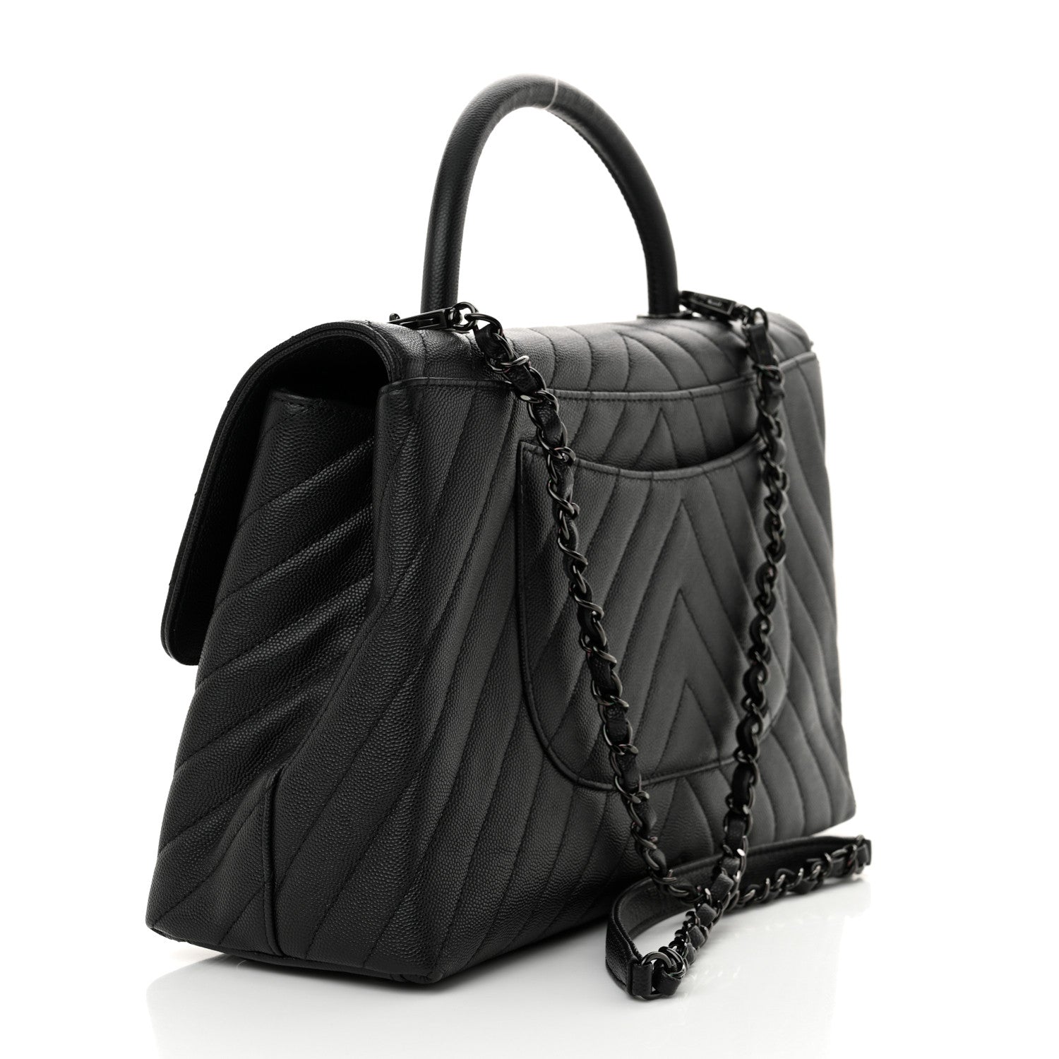 Chanel Caviar Chevron Quilted Medium Coco Handle Flap So Black 3 of 10