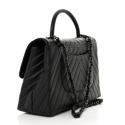 Chanel Caviar Chevron Quilted Medium Coco Handle Flap So Black 3 of 10