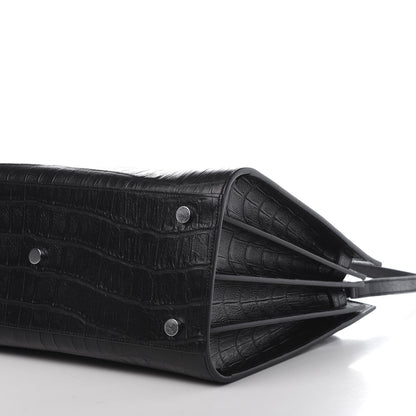 Saint Laurent Calfskin Crocodile Embossed Small Sac de Jour Black 10 of 11